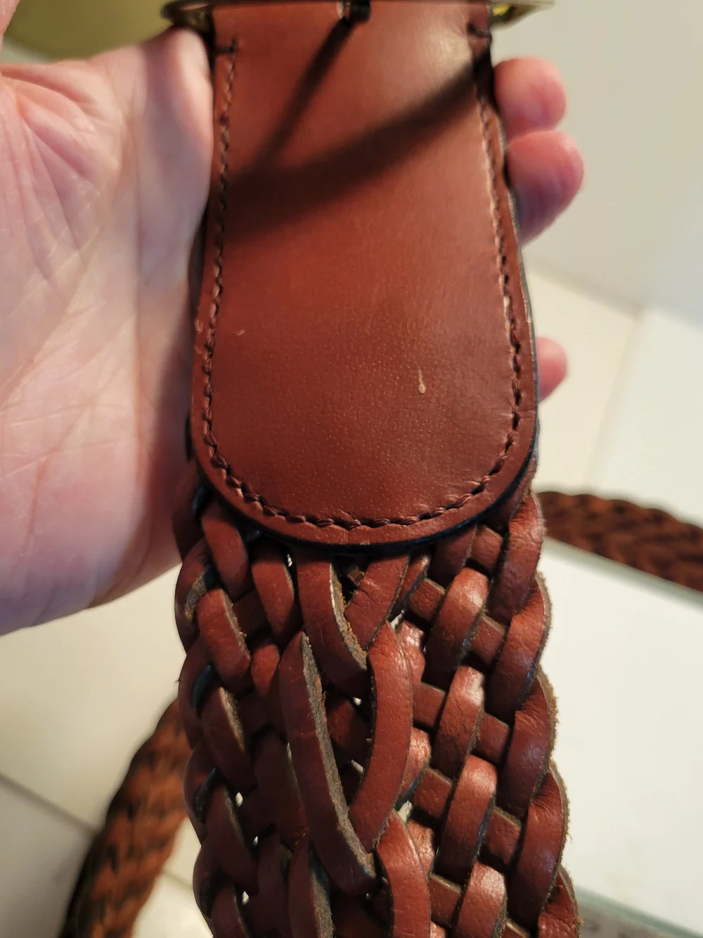 Chico's Braided Leather Belt with Round Brass Buckle  Brown S. M/l
